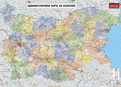 Административна карта на България 1:380 000, ламинирана, Издание 2023 г.
